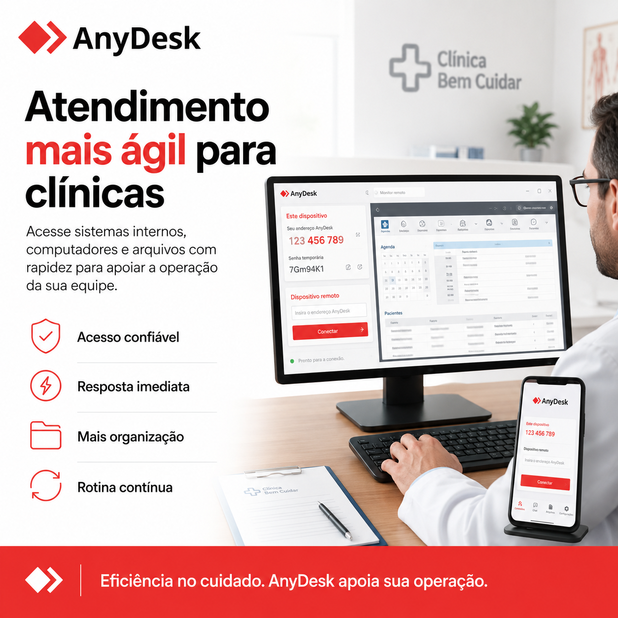 Pessoa consultando orientações para usar AnyDesk com segurança